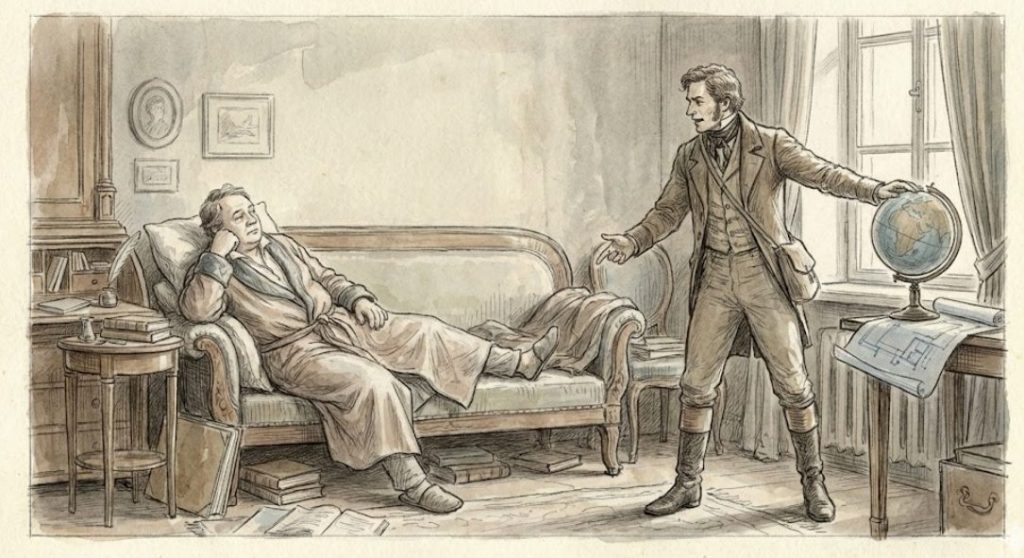 Обломов и Штольц в романе «Обломов»